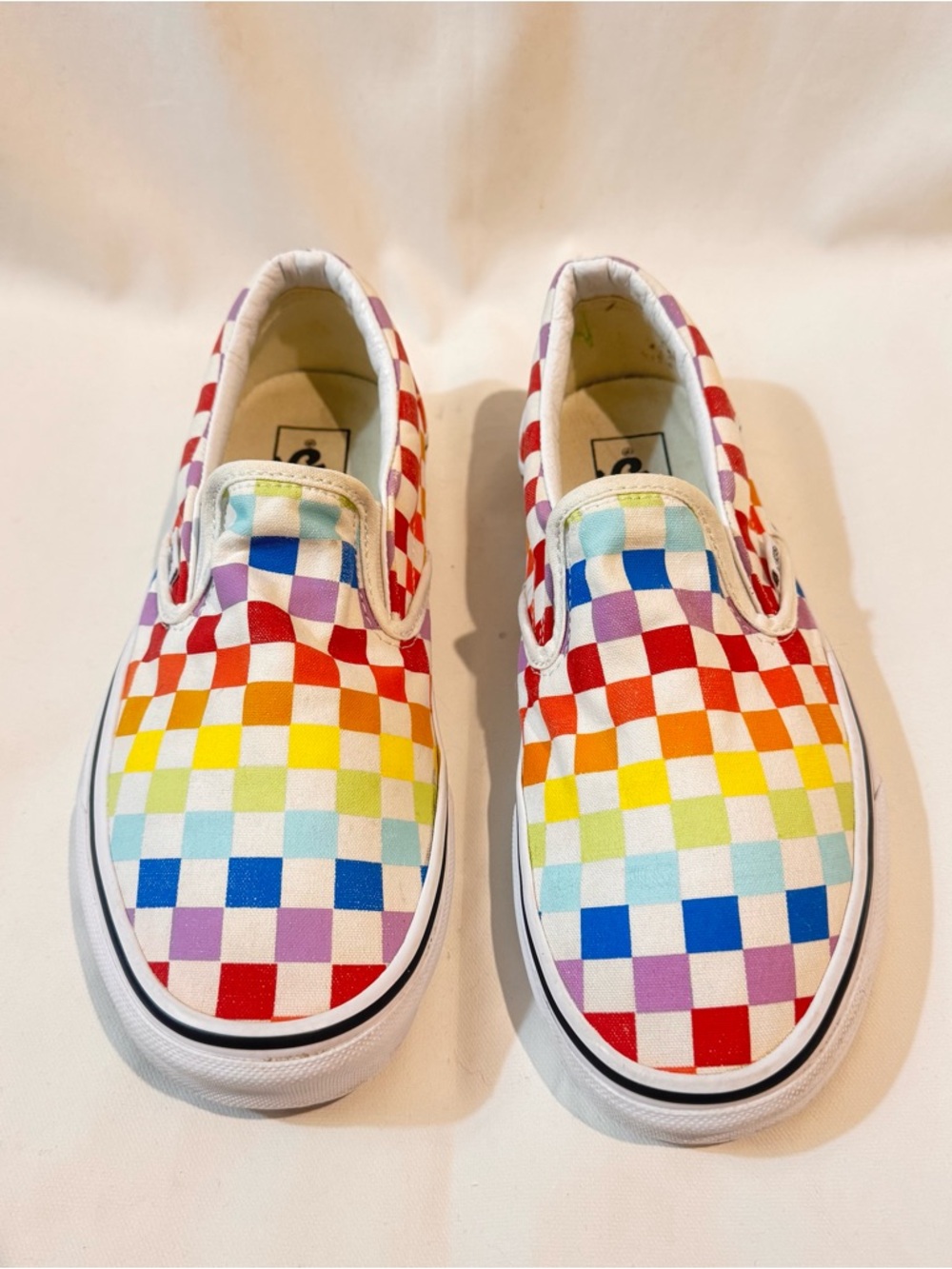 Vans Unisex 7 Men/8.5 Wmn Slip On Rainbow Checkerboard Skate Shoe EUC PRIDE - Picture 2 of 8